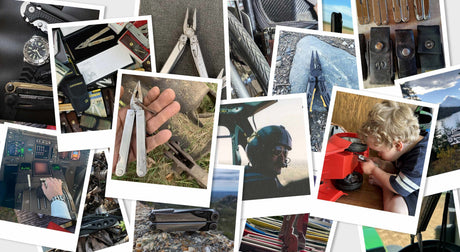 Translation missing: en.Collage of outdoor activities featuring Leatherman tools, showcasing hands-on use and exploration in various environments