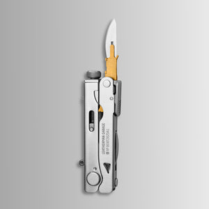Translation missing: en.Stainless steel Batch #008: Captain's Crunch multitool with a partially extended gold and silver blade