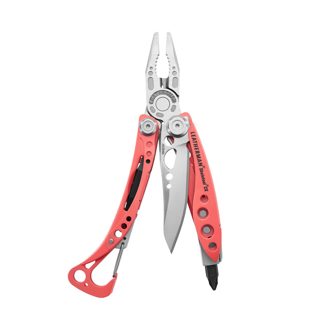 Translation missing: en.Guava Skeletool® CX multi-tool with open pliers, knife blade, and bit driver visible