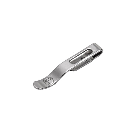 Translation missing: en.Leatherman two-screw pocket clip made of stainless steel displayed on a white background